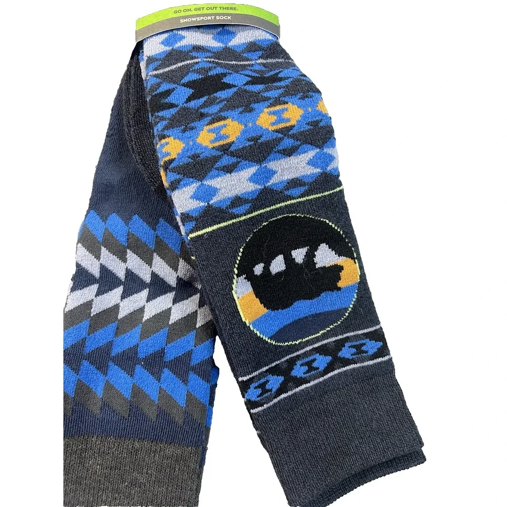 4 Pair‎ Aztec Bear WESTERN Blue Alpine Design Mens Ski Snow board Sock LG 8-13